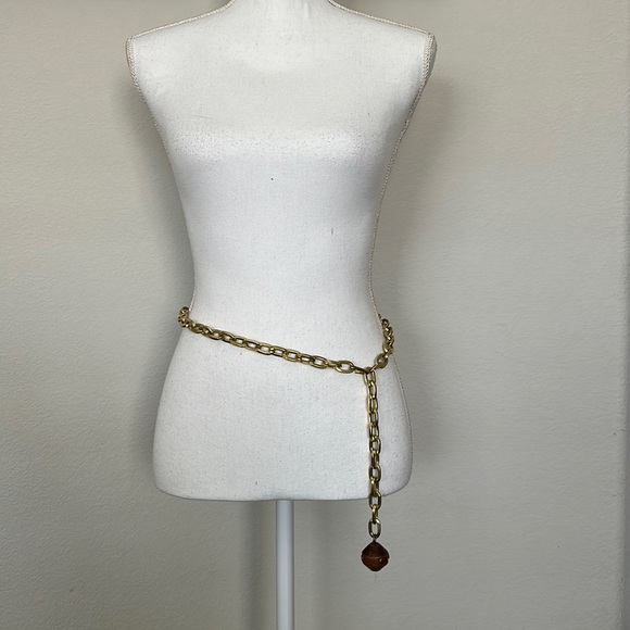 Vintage Accessories Vintage Gold Chain Link Belt Wood Detail Sm